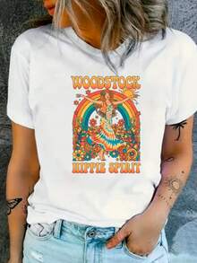 Women's T-Shirt Hippie Spirit Retro  Style Casual Stylish Women's Blouse - 白色 - 查看 1