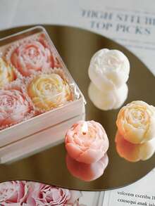 四件套玫瑰香氛蜡烛礼盒，果香花香，天然大豆蜡，无烟，精致迷你装饰蜡烛，手工礼品，适合送给女性，是母亲节、婚礼回礼、伴娘邀请、生日、初领圣体及春季派对的理想之选 - 彩色 - 查看 6