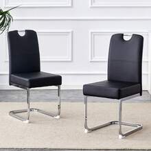 A Set Of Two Thick Black Dining Chairs With Built-In Springs And An Ergonomic Design – A Perfect Blend Of Comfort And Elegance. - Black + Metallic + PU - View 1