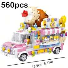 560pcs Vibrant Ice Cream Truck & Hamburger Truck Model Building Kits - Colorful Bricks With Realistic Details, Great For Home Decor And Fun, Perfect Gift For Mom, Girlfriend, Best Friend On Valentine's Day, Christmas, Birthday - Multicolor - View 5