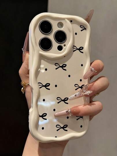 可爱蝴蝶结彩色印花奶油色软壳保护套，兼容 17/17 Pro Max、16/16 Pro/16 Pro Max、15、XR、7P/8P、P12 Pro Max、P13 Pro Max、P14 Pro Max、P13、P14、P11、P12、P14、XS/S/XS Max/7/8，时尚加厚防震保护套