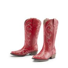Botas de Vaquero para Mujer de Media Pantorrilla con Punta Cuadrada, Cowboy Boots para Dama con Tacón Grueso - Rojo - Ver 7