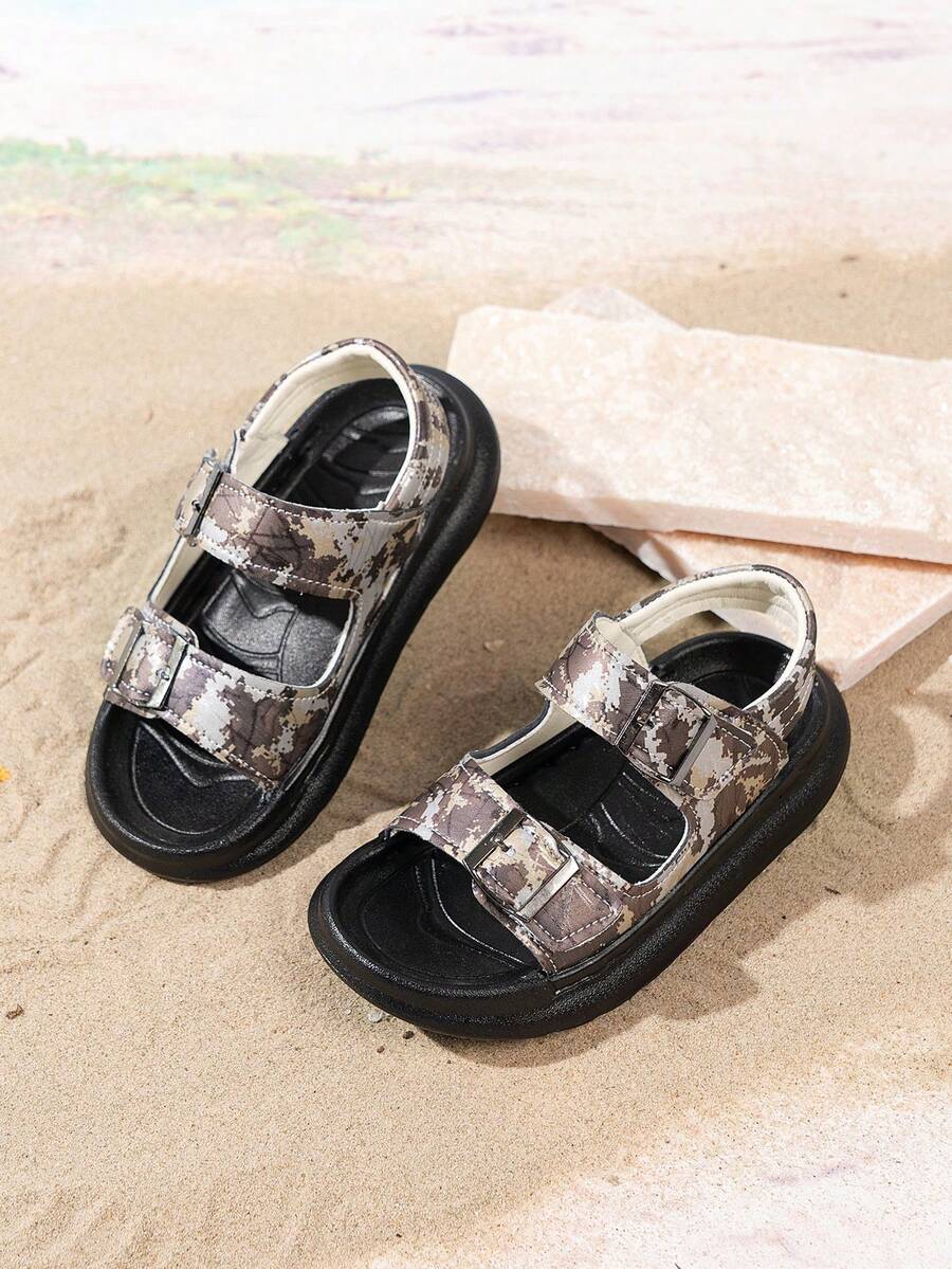 1 Pair Children's Soft Bottom Comfortable Beach Sandals, Fashionable Street-Style Casual Sandals, Summer - Chocolate Brown - View 1