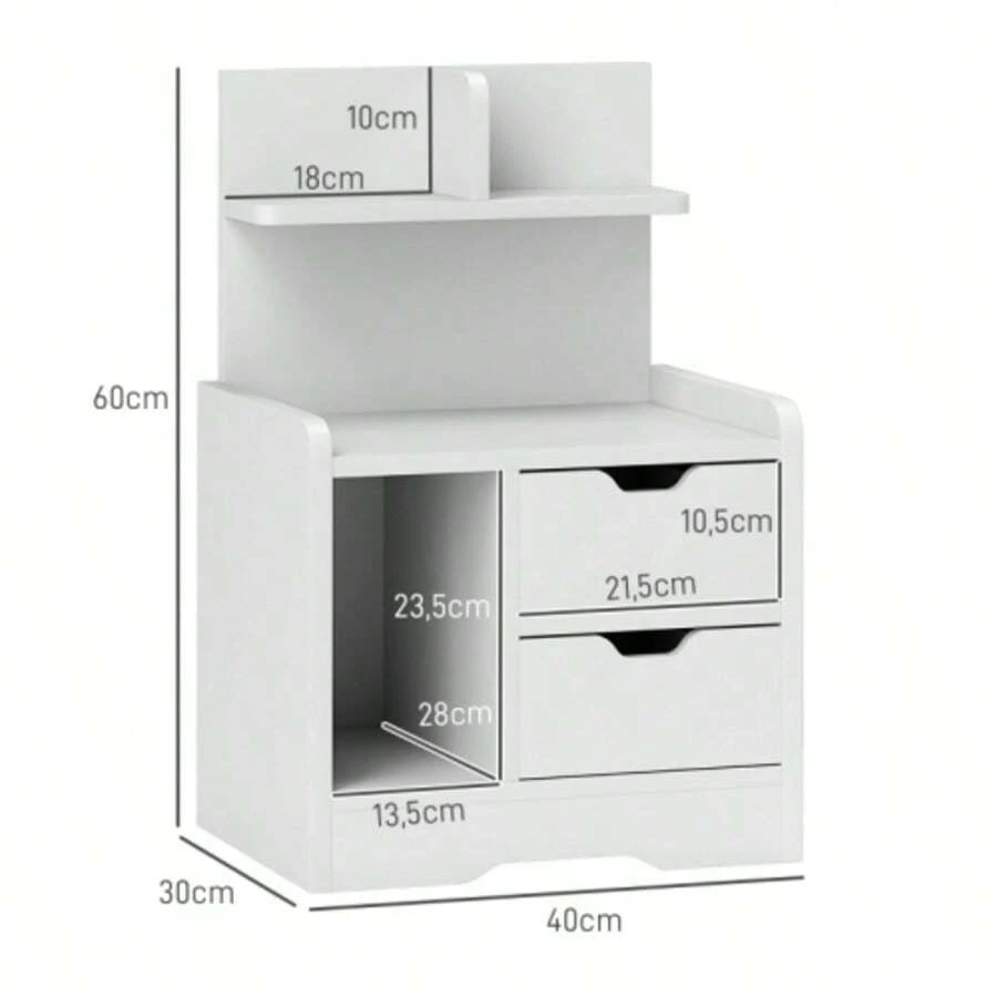 Nightstand With 2 Schubladen, Offener Ablage, 40x30x60 Cm, White - White - View 1