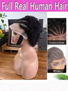 13x4 Braided Lace Front Wig Human Hair Cornrow Braided 13x4 Full Lace Front Wigs 80s Soft And Fluffy Deep Wave 180 Density Wig Lace Frontal Hair Wigs Pre Plucked African American Pixie Cut Wig For Daily Wear Cosplay - 自然色彩 - 查看 2