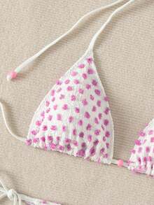 2pcs/Set Polka Dot Patchwork Cute Backless Tie-Up Suit, Vacation Summer Beach - Multicolor - View 3