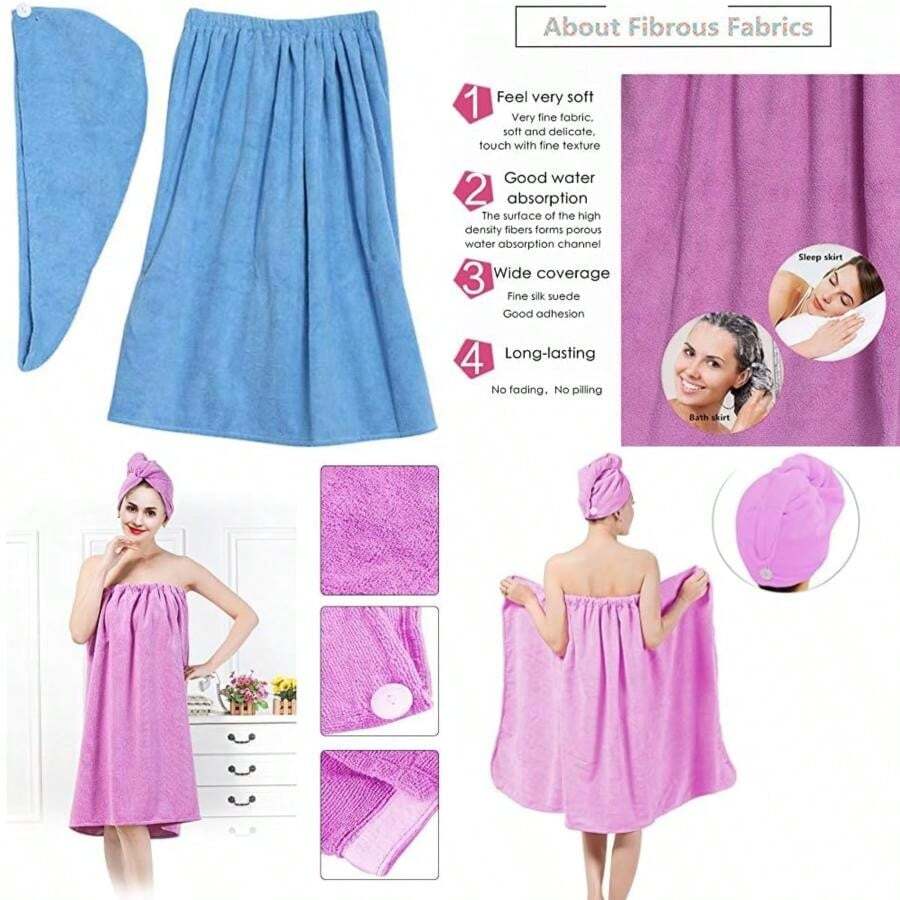 Yosoo Toallas de Baño de Algodón de Bambú con Cierre Ajustable, Gimnasio, Piscina, Vestido, Bata, Super Absorbente y Secado Rápido, , SPA(Morado claro) - Multicolor - Ver 1