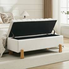 1 Piece Of Padded Storage Ottoman Stool , Bed-End Storage Bench,- Upholstered Shoe Bench For Bedroom Entryway, Foldable Footrest With Cushion For Living Room - 米色 - 查看 4