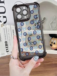 Evil Eye & Heart Pattern Clear Acrylic Phone Case For IPhone 16/15/14/13/12/11/X/XS/XSMAX  Protective Cover For Teens Girls - Black - View 4