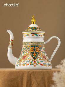 1pc Enamel Coffee Pot With Floral Pattern, 1.2L Narrow Spout Pour-Over Kettle For Coffee & Tea Brewing, Suitable For Electric Stove And Gas, Home Boiling Pot - Russian Flower Waist Enamel Pot - View 4