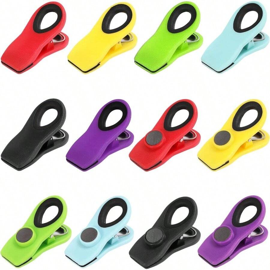 Clips para Bolsas de Alimentos 12 PCS Pinzas para Cerrar Bolsas de Comida 7.1cm con Iman para Refrigerador Broches Reutilizables para Bolsas Magneticos de Multicolor Ideal para la Cocina y Hogar - 6 colores - Ver 1