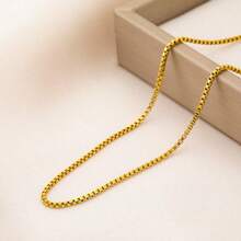 1 pièce Collier simple en acier inoxydable à maille plate, couleur or, collier en acier au titane pour hommes, accessoire de mode pour femmes - Chaîne à boîte - Voir 3