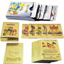 55pcs Pokemon Cards, Gold Foil, Gold Letters, English, Spanish, French, German Game Cards, Gold Metallic Charizard Vmax GX Series, Gift Cards - Multicolor - View 2