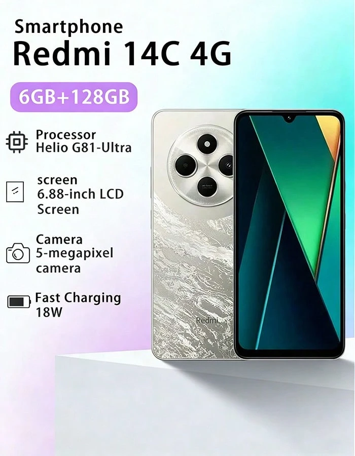 Xiaomi Redmi 14C 4G (6+128GB) 120Hz HD Display, 50MP AI Dual Camera, 13MP High-Definition Main Camera, 6.88" Eye-Care Large 5160mAh Battery, Asia Version (Charger Not Included) - Silver - View 1