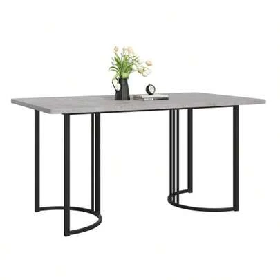 140 X 80cm Dining Table (1 Piece), Modern Kitchen Table, Metal Frame, Rectangular Dining Table With Modern Marble Pattern, Kitchen Table With Adjustable Legs For Dining Room/Living Room, Grey