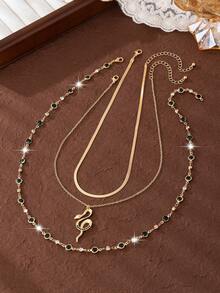 1 Set Vintage Luxury Emerald Snake Pendant Necklace, Green Gemstone Y-Necklace, Exotic Mysterious High-End Design Jewelry For Women, Suitable For Daily Commute, Gatherings With Friends, Fashion Shoots, Banquets, Vacation Decoration, Charming Gift - Dark Green - View 3