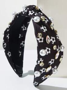 1 pièce Bandeau de sport large en tissu imprimé turquoise, bandeau simple et avec perles et pierres précieuses imprimées, polyvalent pour les accessoires de tête lors d'événements sportifs - Multicolore - Voir 14