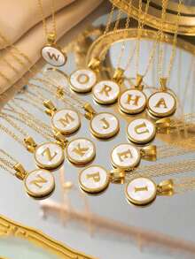 1 件优雅不锈钢字母吊坠项链，26 个字母可选，圆形字母吊坠项链，防水锁骨链，适合女性日常佩戴 - 圓形 - 查看 4