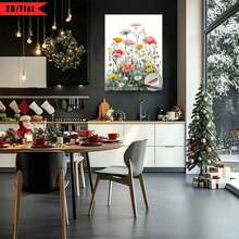1 Pieza de Arte de Pared de Acuarela de Flores Silvestres - Marco de Lona con Ganchos, Patrón de Campo de Flores Vibrante, Adecuado para Decoración de Hogar, Sala de Estar, Dormitorio, Baño - Colgante de Pared para Regalos de Habitación Cálida y Regalos de Vacaciones, Diseño Plano 2D, Perfecto para Decoración de Habitaciones - Multicolor - Ver 5