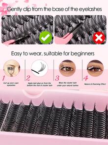 240 Clusters Of Dcurl Segmented False Eyelashes(10D/20D/30D) In Mixed Lengths (9–16mm) For A Natural Look.It Includes Bond & Seal Adhesive And Tweezers,Offering Long-Lasting Wearperfect For Everyday Makeup,Festive Occasions,And Travel - Pink - View 11