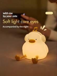 1pc Dimmable Rechargeable Cute Duck Night Light, Soft Silicone Touch Table Lamp, Dimmable Timer Light, 3-Level Brightness, Phone Holder, Night Light Suitable For Breastfeeding, Baby Room Decorating, Halloween, Christmas Gifts For Children, Boys, Girls, Adults.