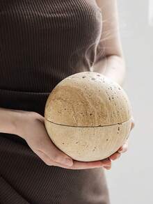 1pc Wabi-Sabi Style Stone Textured Spherical Incense Burner, Detachable Stackable Bowl Design, Suitable For Tabletop Aromatherapy And Smoke Display Decor - Sphere - View 4