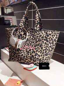 1 Personalized Women's Shoulder Bag, Custom Name Embroidery Crossbody Bag, Large Capacity Leopard Print Casual Handbag, Tote Bag, Shopping Bag, Suitable For Daily Use, Can Be Used As Family, Friends, Christmas, Easter, Spring Festival, Minimalist, Commuter, Business Casual, Basic, Customized, Personalized, Unique, Customized, Ideal Gift - Brown - View 7