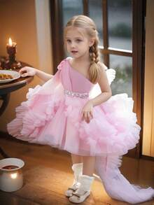Pink, Girls' Bohemian Style Off Shoulder Bubble Sleeve Skirt With Belt - Pink Colored Chiffon Layered Skirt, Suitable For Birthday Parties, Wedding Flower Girls, And Summer Performance Outfits, Girls' Bohemian Style Off Shoulder Bubble Sleeve Skirt Belt - Pink Colored Chiffon Layered Skirt, Suitable For Birthday Parties, Wedding Flower Girls, And Summer Performance Outfits, Girls' Bohemian Style Off Shoulder Bubble Sleeve Skirt With Belt - Pink Colored Chiffon Layered Skirt, Suitable For Birthday Parties, Wedding Flower Girls, And Summer Performance Outfits - Hồng - Xem 3