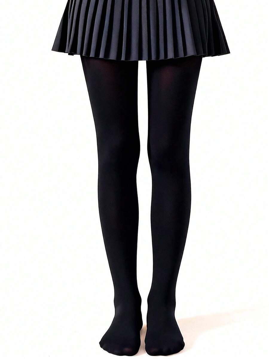 1pc Solid Color High Density Dance Tights - Black - View 1