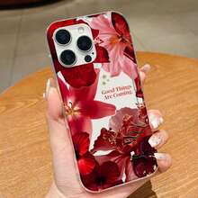 Capa de Telefone com Padrão Floral de Lírio Vermelho e Hibisco da Moda, Adequada para iPhone 17, 16, 15, 14, 13, 12 Mini, 11 Pro Max, XS, XR, X, e para Samsung Galaxy S25 Ultra, S24, S23 Plus 5G, S22 Ultra, S21, S20 FE, Capa Protetora Transparente e à Prova de Choques - Multicolorido - Visão 8