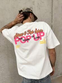 男士宽松版型个性化英文印花圆领短袖T恤 | 精致设计 | 夏季必备 | 易于搭配 - 白色 - 查看 3