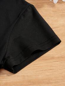 女童足球卡通女孩印花短袖T恤 - 黑色 - 查看 5