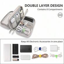 Travel Cable Organizer Bag Pouch Electronic Accessories Carry Case Portable Waterproof Double Layers All-In-One Storage For Cord, Charger, Phone, Earphone Pink - Black - View 3