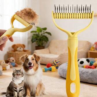 17.5cm X 8cm Pet Hair Remover Tool, Upgraded Double-Sided Dog & Cat Hair Removal Brush, Mini Portable Pet Grooming Brush, Multi-Function Pet Grooming Supplies (Yellow, Grey, Green, Blue)