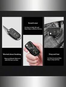 Matte Gray Durable Anti-Drop Car Key Case With Spring Keychain, Everyday Use - Black - View 9