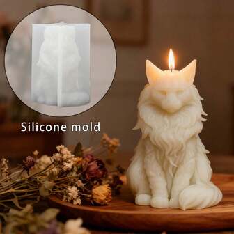 1個 リアルなメインクーン猫シリコンモールド - 生き生きとしたタビー猫の肉球とテクスチャー、再利用可能なDIYキャンドル/石鹸/プラスターモールド ハンドメイドクラフト、ワックス、レジン置物用 - S (非対称猫型)