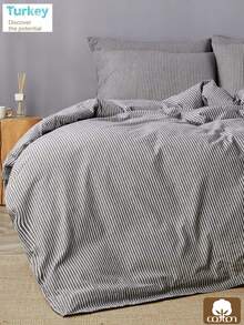 CAQQA 3 Pieces Turkish Cotton Woven Duvet Cover Set | Duvet Cover And Pillowcase, Modern Bedding For Bedroom, 135*200 Cm, 150*200 Cm, 200*200 Cm, 200*220 Cm, 220*240 Cm - Grey - View 2