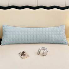 1 pièce Housse de coussin matelassée en duvet doux à motif à carreaux et couleur unie, sans rembourrage, design à carreaux simple et épuré, doublure matelassée en gaze double épaisseur moelleuse, taie d'oreiller pour couple, housse de coussin épaisse, convenant à toutes les saisons, facile à retirer et à laver, lavage en machine, couleurs macaron, convenant pour lit simple, lit double, lit king, dortoir d'étudiant, toute la famille, hôtel - Bleu ciel - Voir 3