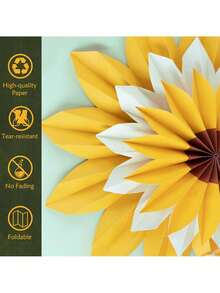 7pcs Sunflower Theme Party Decorations, Paper Sunflower Birthday Party Paper Fans, Bulletin Board Decor, Yellow Paper Flowers Wall Hanging, Sunflower Theme Party Supplies, Baby Shower - Multicolor - View 2