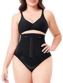 Thong Shapewear For Women Tummy Control Plus Size Body Shaper Panties High Waisted Trainer Underwear - Black - View 3