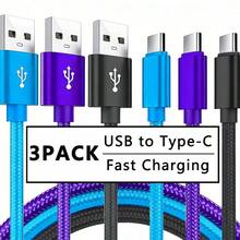 3pcs USB-A To USB-C Fast Charging Cables, USB Type-C Charging Cords, 3.3ft/6.6ft/10ft Length Car Charger Type-C Cables, Nylon Braided Material, Compatible With Samsung Galaxy S25, S24, S23, S22, S21, Vivo, Oppo, Redmi Phones, Compatible With IPhone 16, 16 Pro Max, 15, 15 Plus, 15 Pro, 15 Pro Max, Compatible With Redmi, Compatible With OnePlus Compatible With IPhone 17, 17 Pro Max, 16, 16 Plus, 16 Pro, 16 Pro Max,Compatible With Redmi, Compatible With OnePlus Travel - 3-piece Pack (blue + Purple + Black) - View 1