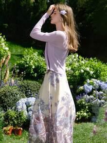 女士夏季波西米亚度假风印花褶皱打结吊带连衣裙 - 紫色 - 查看 7