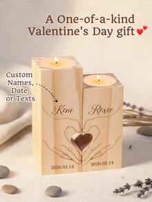 Custom Heart-Shaped Candle Holder - Personalized Name & Message, Laser Engraved Wooden Candle Holder With Heart Cutout, Perfect For Weddings, Anniversaries, Wedding Decorations, Valentines'days, Romantic Gift, Elegant Decor - Multicolor - View 2
