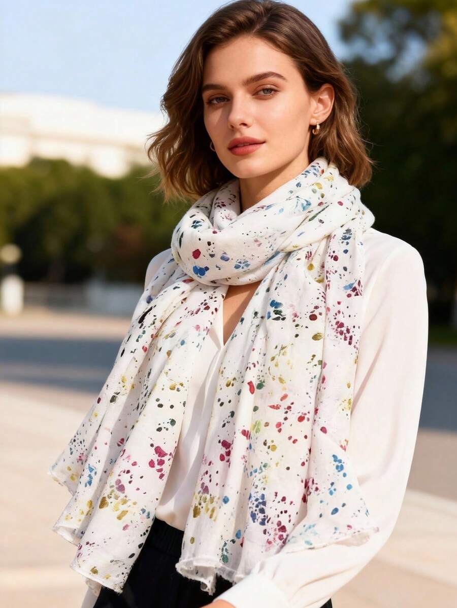 1条彩虹箔纸围巾，休闲日常配饰，可搭配连衣裙 - 白色 - 查看 1