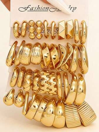 10-40pcs Gold-Tone Fashion Earrings Set, Stylish & Elegant, Suitable For Daily, Party, And Event Wear
