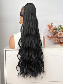 30-Inch Black Wavy Synthetic Fiber Clip-In Hair Extensions, Creates Long Ponytail Look - Black - View 6