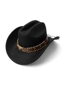 1pc Soft Wool Felt Western Cowboy Hat, Unisex, Leather Strap Buckle, Suitable For Back To School, Parties, Western Themed Events, Gatherings, Cosplay, Graduation, Masquerade, Festivals, Birthdays, Music Festivals, Hiking, Daily Wear - Style 1 - View 9