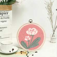 1 Set Pink Floral Embroidery Kit | Floral Theme, Includes Needle, Fabric, Thread, Embroidery Hoop, Suitable For Beginners, Adults, DIY Handicrafts, Embroidery Supplies, Chunky Yarn Punch Needle DIY Materials, Needlework Craft Kit, Adult Craft, Suitable For Beginners, Applicable To Manual Activities, Home Entertainment, Party Gifts, Crochet, Craft Supplies, Crochet Kit, Sewing Accessories, Room Decor, Personalized Gifts, Grandma Gifts - Multicolor - View 6