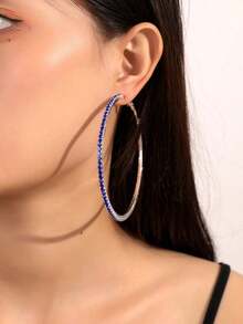 Rhinestone Decor Hoop Earrings - 寶藍色 - 查看 6