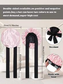 Satin Bonnet Satin Bonnet For Sleeping Satin Sleep Cap Double Layer Hair Bonnet With Elastic Tie Band For Curly Hair Night Cap (Black + Peach Pink) - 桃粉 - 查看 2